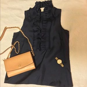 J Crew Navy Silk Top